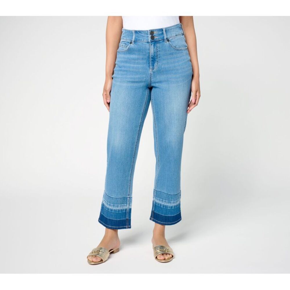 Susan Graver Women's Pants Sz 28 Denim Full Leg Dip Dye Ankle Jean Blue